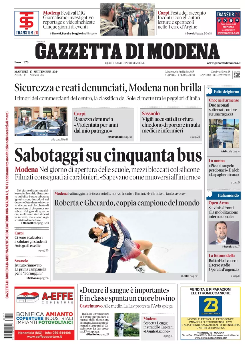 Prima-pagina-gazzetta di modena-oggi-edizione-del-2024-09-17